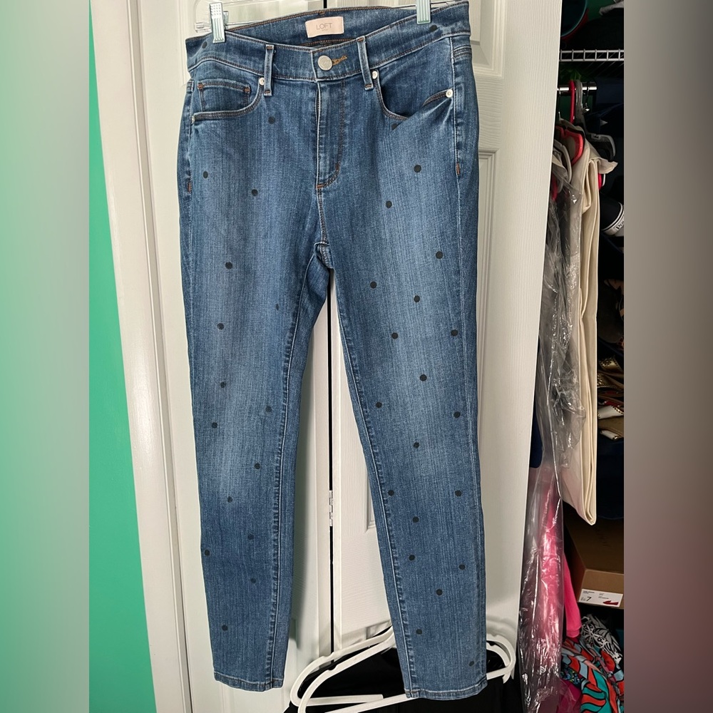Loft Outlet Modern Skinny Jean with Black Polka Dots